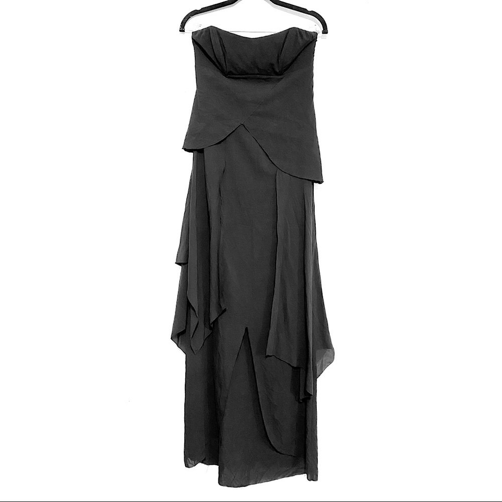 Nicole Miller Black Silk Chiffon Strapless Gown